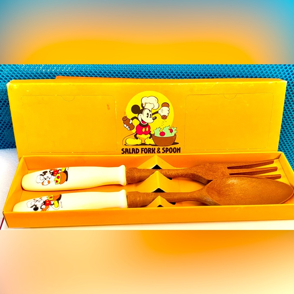Vintage Mickey Mouse Salad Fork & Spoon Set in Box – Rare Find!